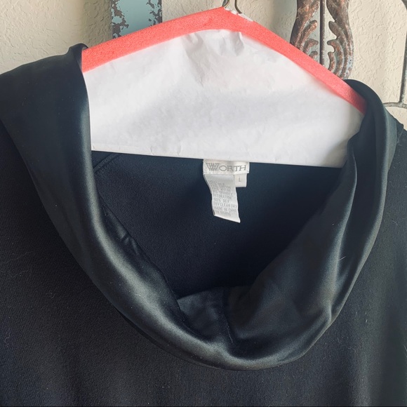 Worth Black Sweater, Silk Neckline, Waist Tie - Picture 3 of 10